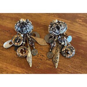 Chipita Vintage Jasper Dangle Clip Earrings